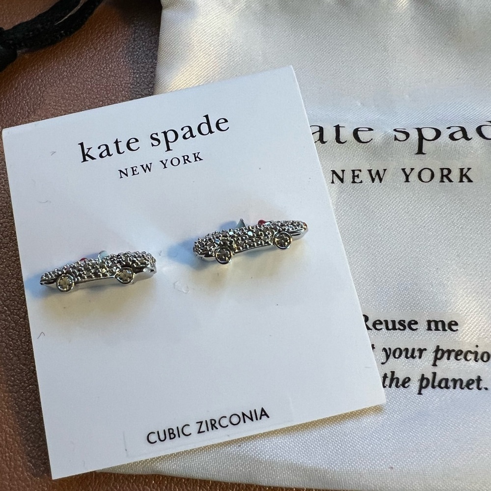 Kate Spade New York Silver Cubic Zirconia Car Stud Statement Earrings::NWT:: - Picture 6 of 7